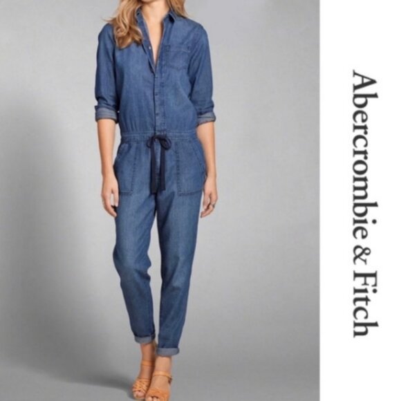 Abercrombie & Fitch Denim Boiler Jumpsuit Overall Longsleeve size Small - Picture 1 of 6